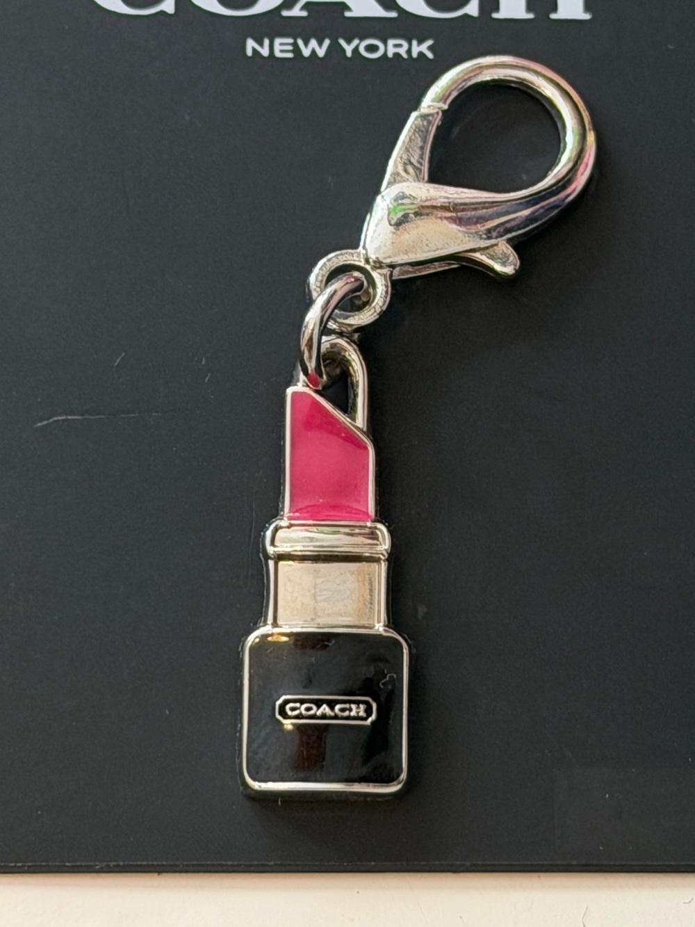 Coach Pink & Black Lipstick Charm Keychain